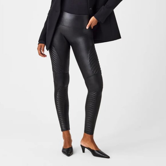 Spanx Faux Leather Moto Leggings in Very Black Size‎ Small - Picture 1 of 5